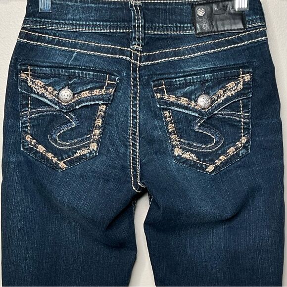 Silver Suki Slim Bootcut Mid-rise Embroidered Dark Wash Denim Jeans - Picture 7 of 16